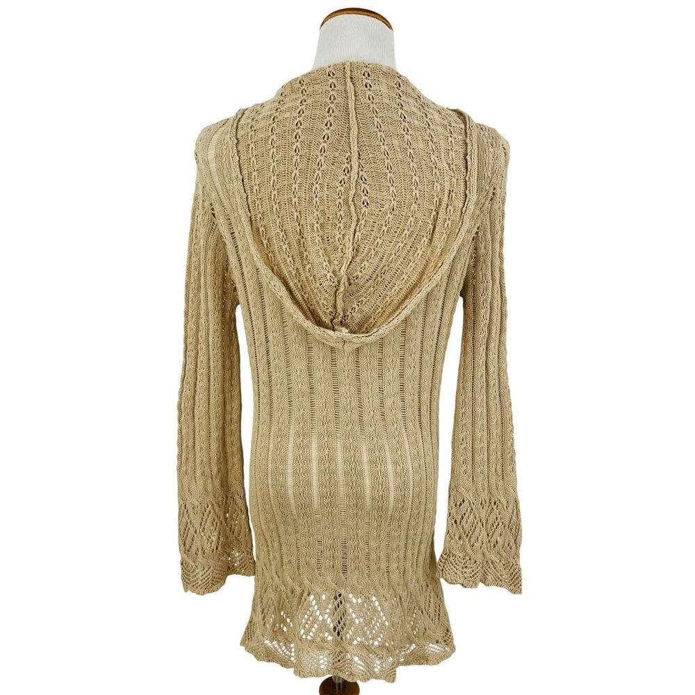 T-Party Vintage Inspired Hooded Zip-Front Bell Sleeve Crochet Cardigan - Picture 8 of 14